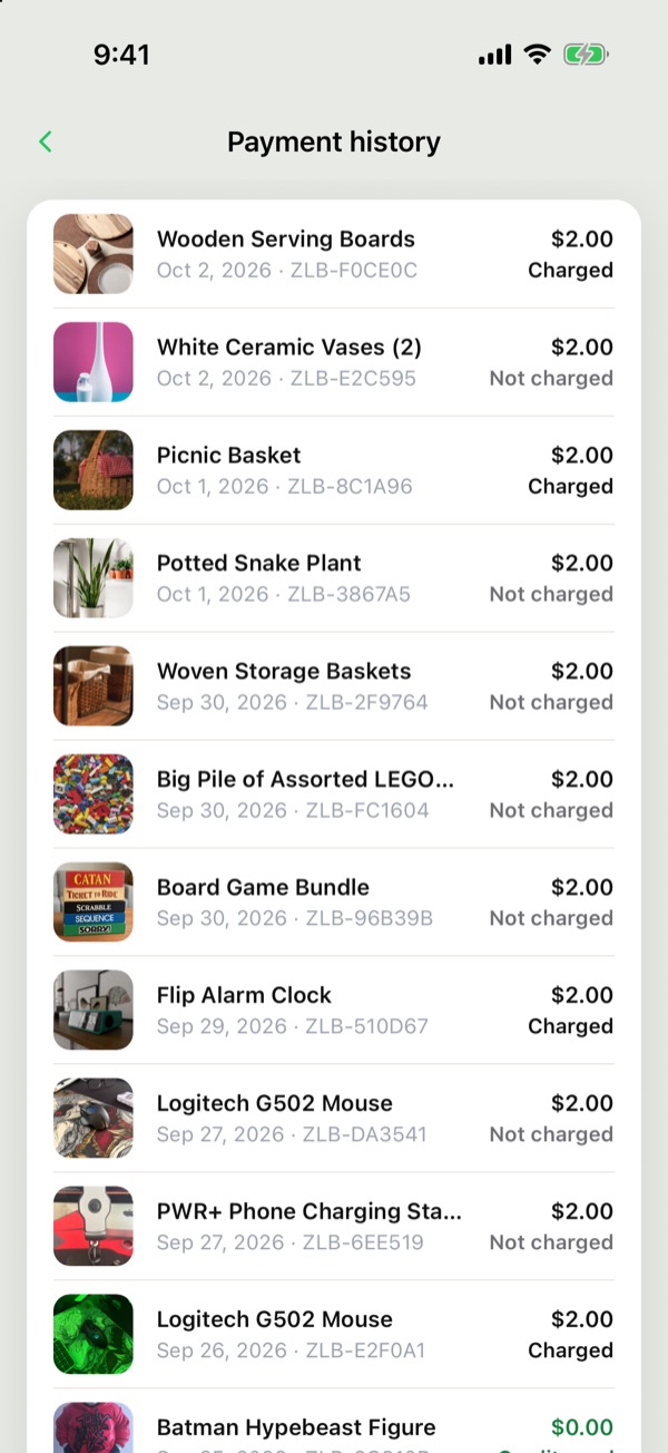 Settings: Payment history