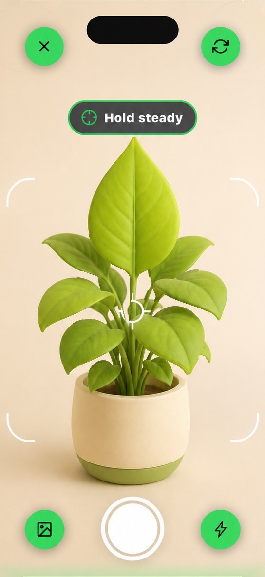 The Zelbi camera screen with a plant in view